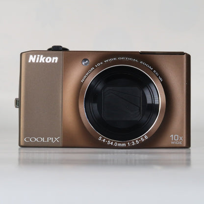 Nikon Coolpix S8000 14MP Digital Camera – Brown – 10x Zoom + Charger + Case