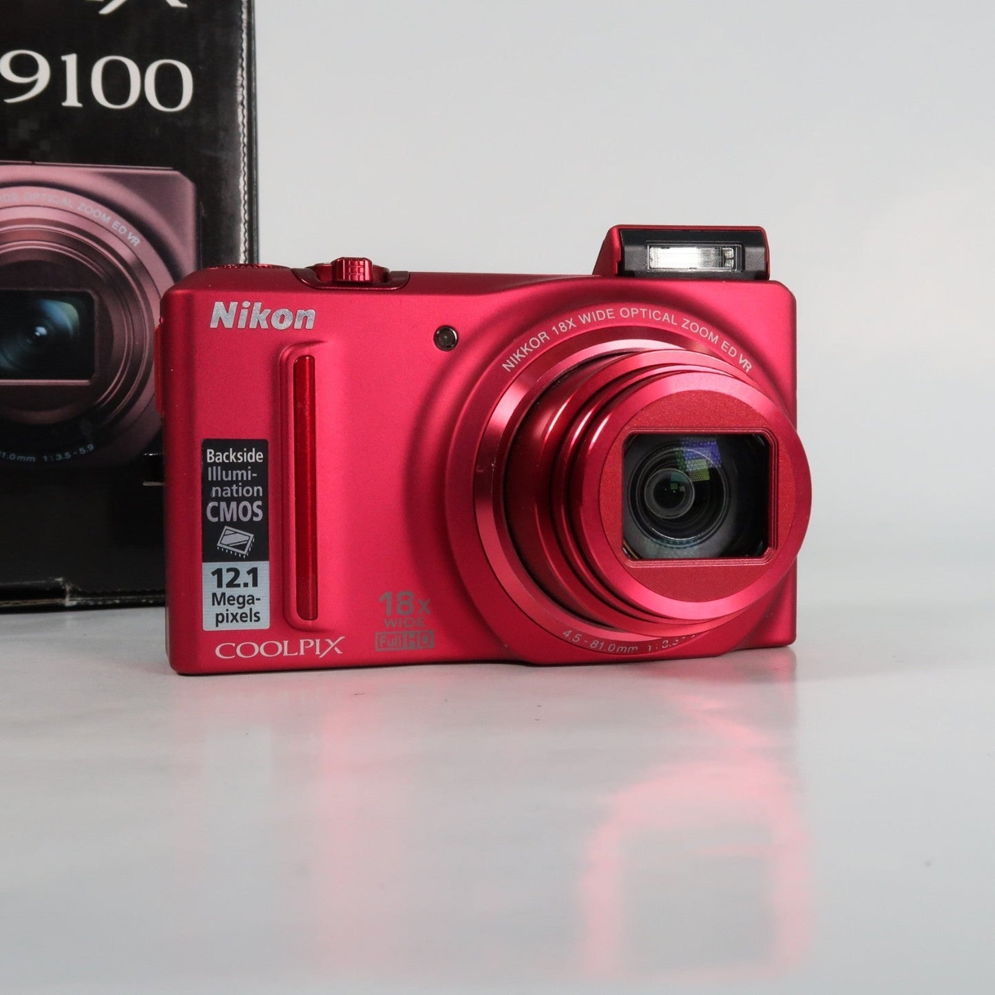 Nikon Coolpix S9100 12.1MP 18x Digital Camera Red, Case, SD Card – Very Good