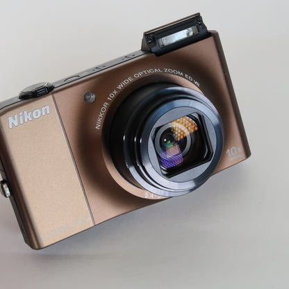 Nikon Coolpix S8000 14MP Digital Camera – Brown – 10x Zoom + Charger + Case