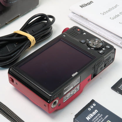 Nikon Coolpix S9100 12.1MP 18x Digital Camera Red, Case, SD Card – Very Good