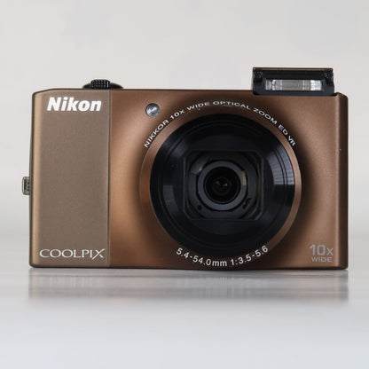 Nikon Coolpix S8000 14MP Digital Camera – Brown – 10x Zoom + Charger + Case