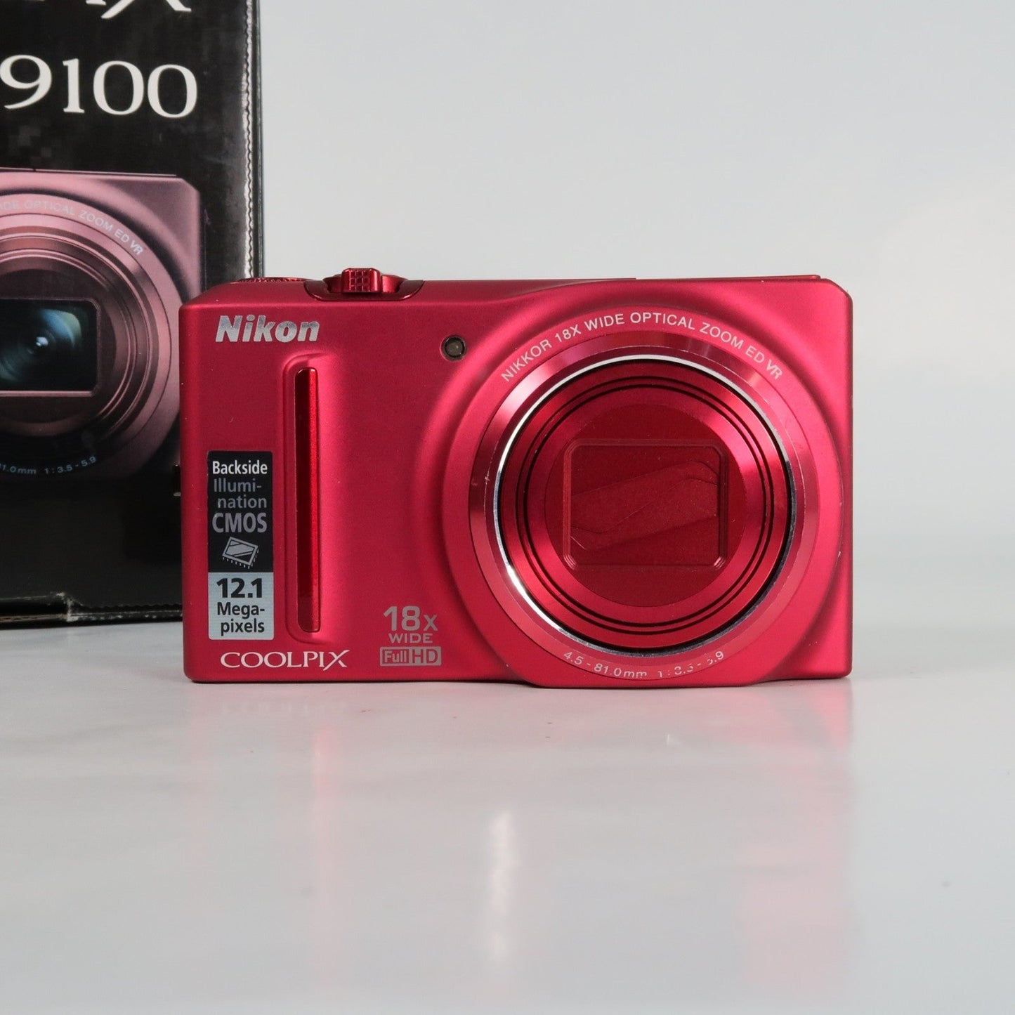 Nikon Coolpix S9100 12.1MP 18x Digital Camera Red, Case, SD Card – Very Good