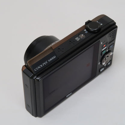 Nikon Coolpix S8000 14MP Digital Camera – Brown – 10x Zoom + Charger + Case