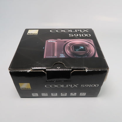 Nikon Coolpix S9100 12.1MP 18x Digital Camera Red, Case, SD Card – Very Good