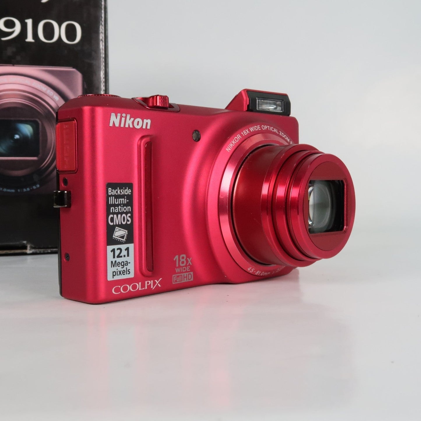 Nikon Coolpix S9100 12.1MP 18x Digital Camera Red, Case, SD Card – Very Good